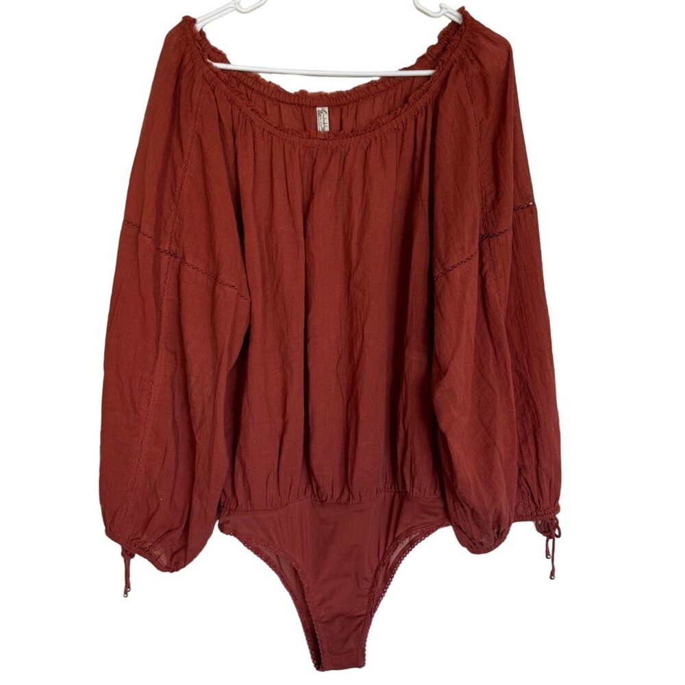 Intimately Free People Body Suit Puff Sleeve Burnt Orange Women's Large Blouse /